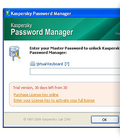 Kaspersky Password Manager Panel